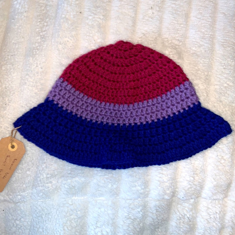 Handmade crochet bisexual pride bucket hat